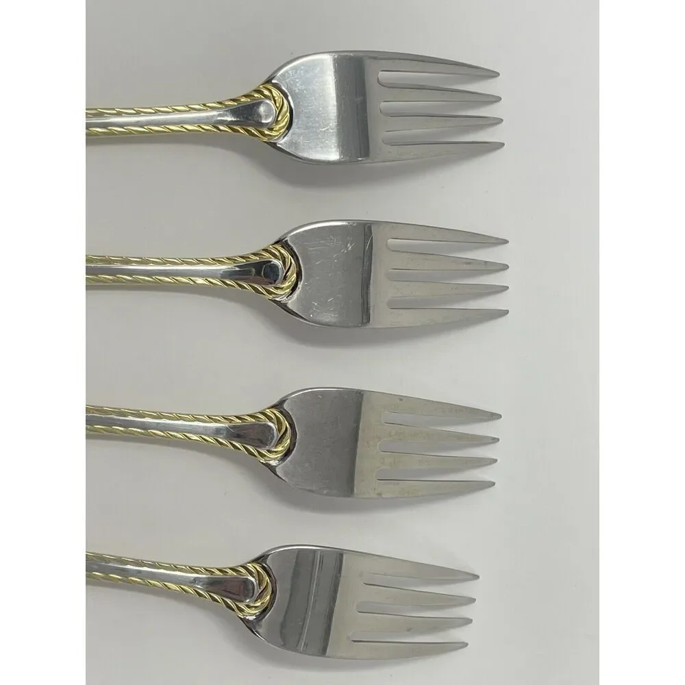 Oneida GOLDEN BELMONT Stainless Rope Edge Gold Dinner Forks 8 1/8” Set Of 4